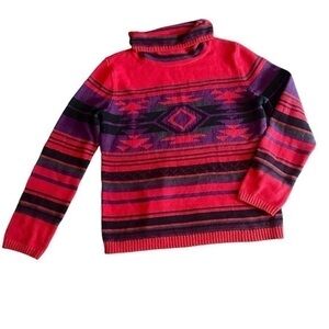 Chaps Turtleneck Sweater Aztec Design - Womens Size XL - Red